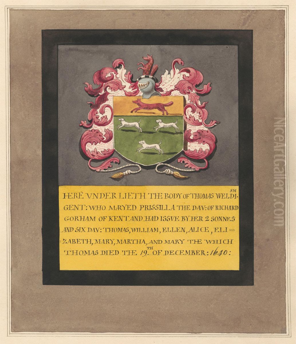 Memorial to Thomas Weldish from Bedfont Church Oil Painting by Daniel Lysons