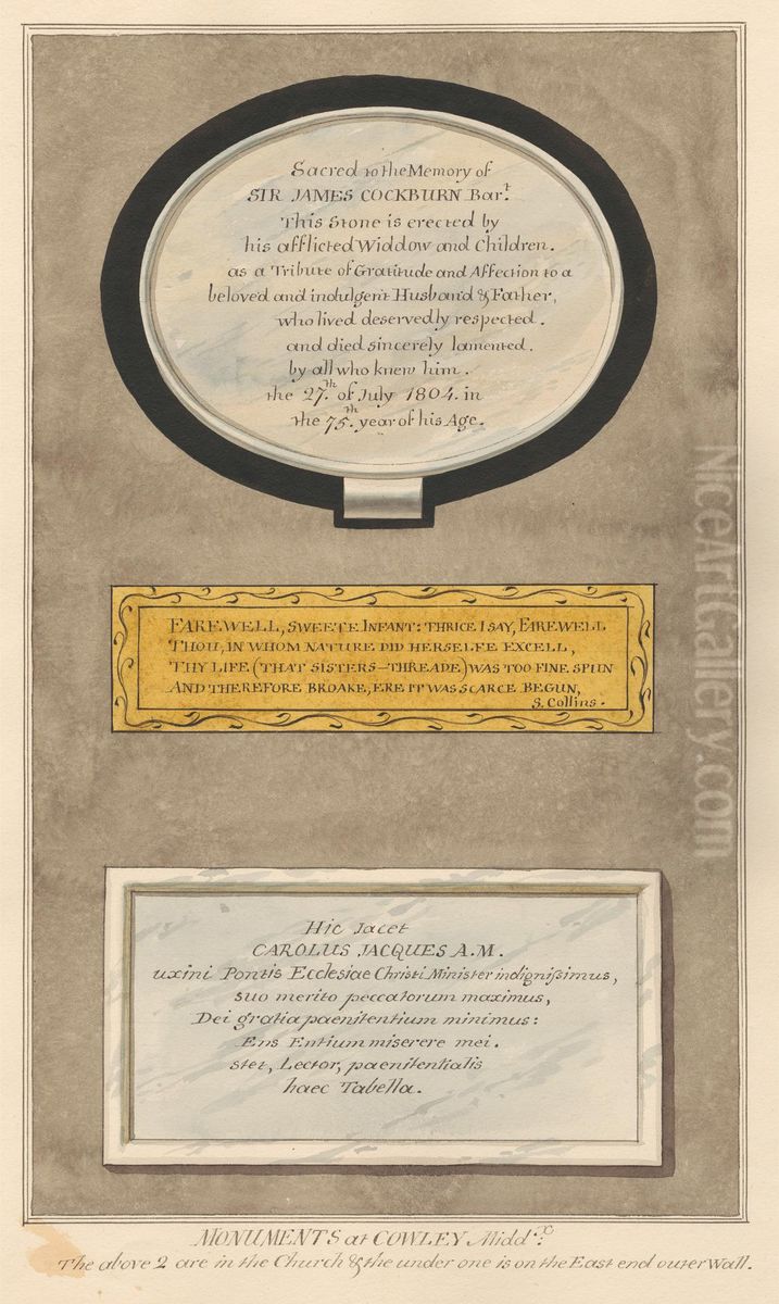 Memorials to Sir James Cockburn, an infant Collins and Carolus Jacques A.M. from Cowley Church Oil Painting by Daniel Lysons