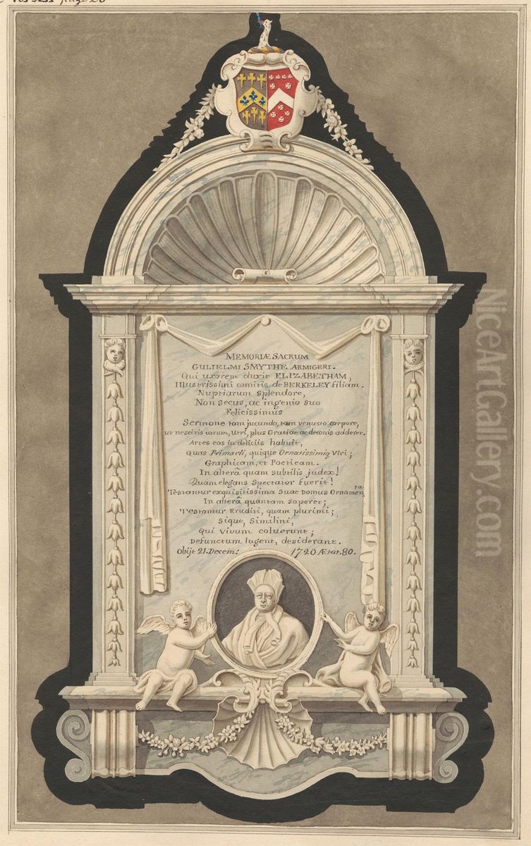 Memorial to William Smith from Cranford Church Oil Painting by Daniel Lysons