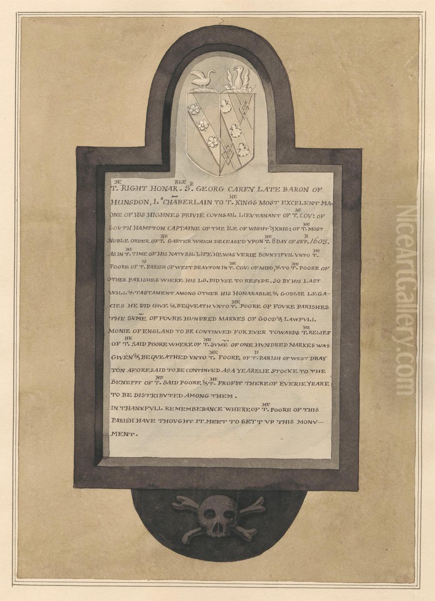 Memorial to Sir George Carey from Drayton Church Oil Painting by Daniel Lysons