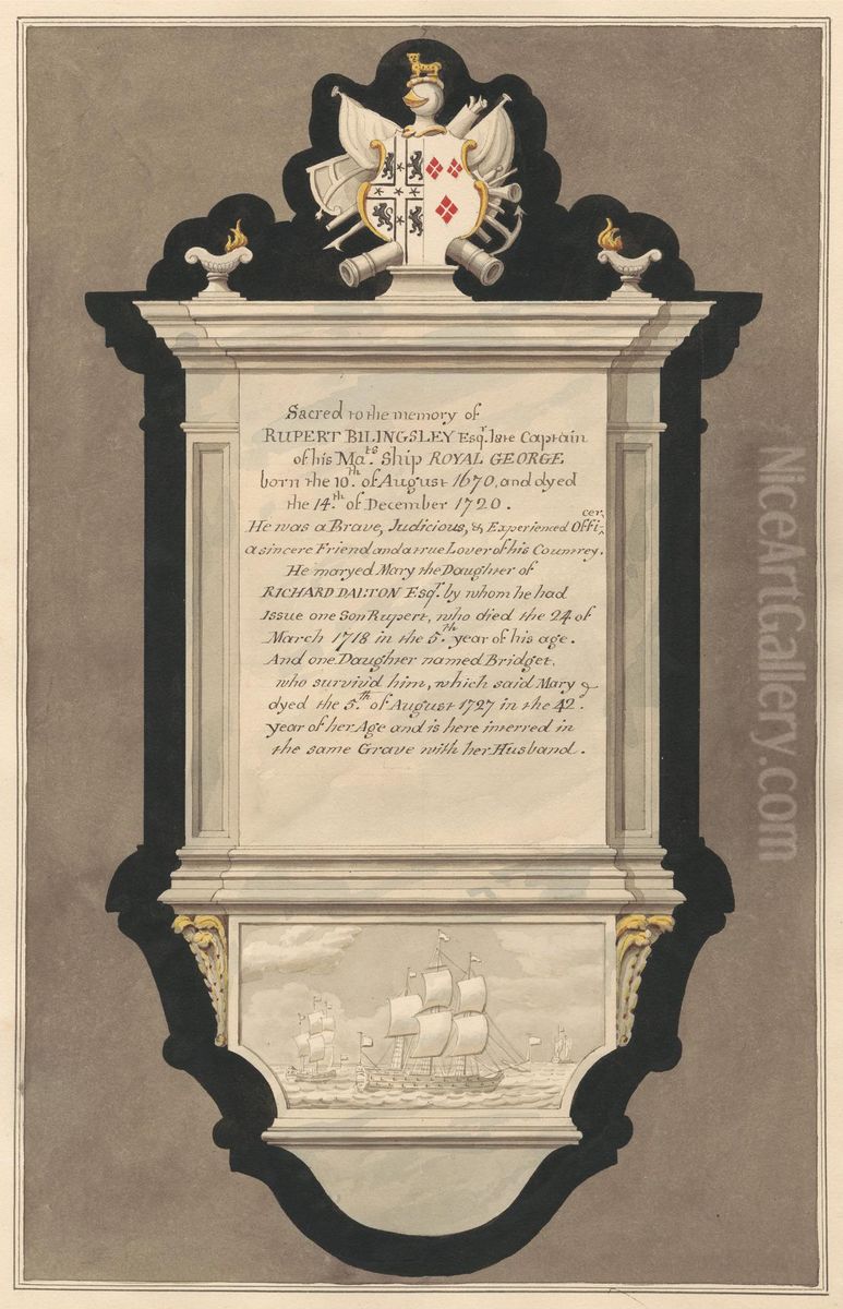 Memorial to Rupert and Mary Billingsley from Drayton Church Oil Painting by Daniel Lysons