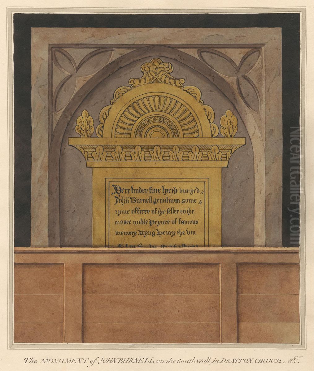 Brass Plate for John Burnell from Drayton Church Oil Painting by Daniel Lysons