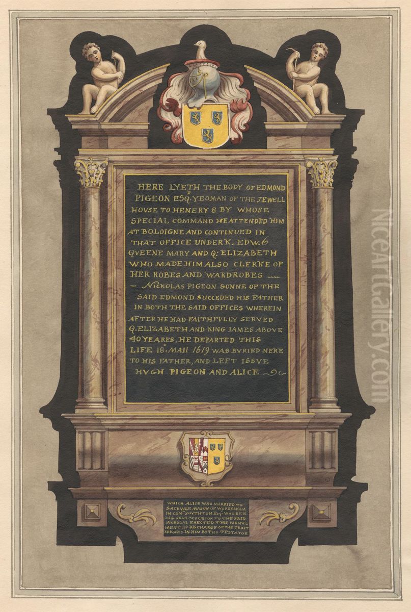 Memorial to Edmond Pigeon and Nickolas Pigeon from Hampton Church Oil Painting by Daniel Lysons