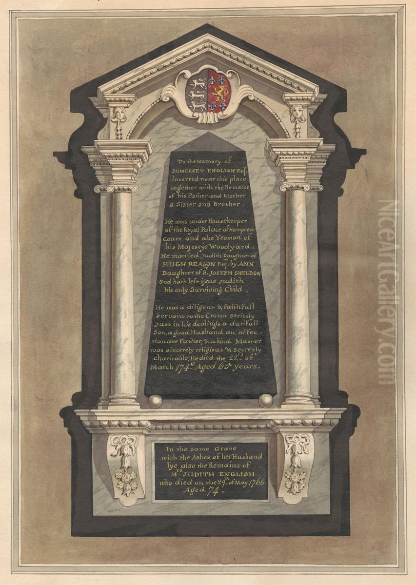 Memorial to Somerset English, his wife Judith, his mother, his father, a sister, and a brother from Hampton Church Oil Painting by Daniel Lysons