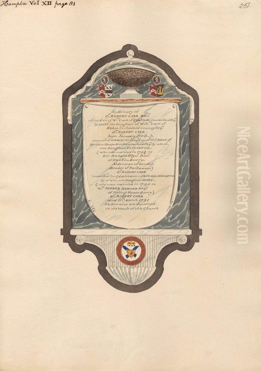 Memorial to Sir Robert Carr from Hampton Church Oil Painting by Daniel Lysons