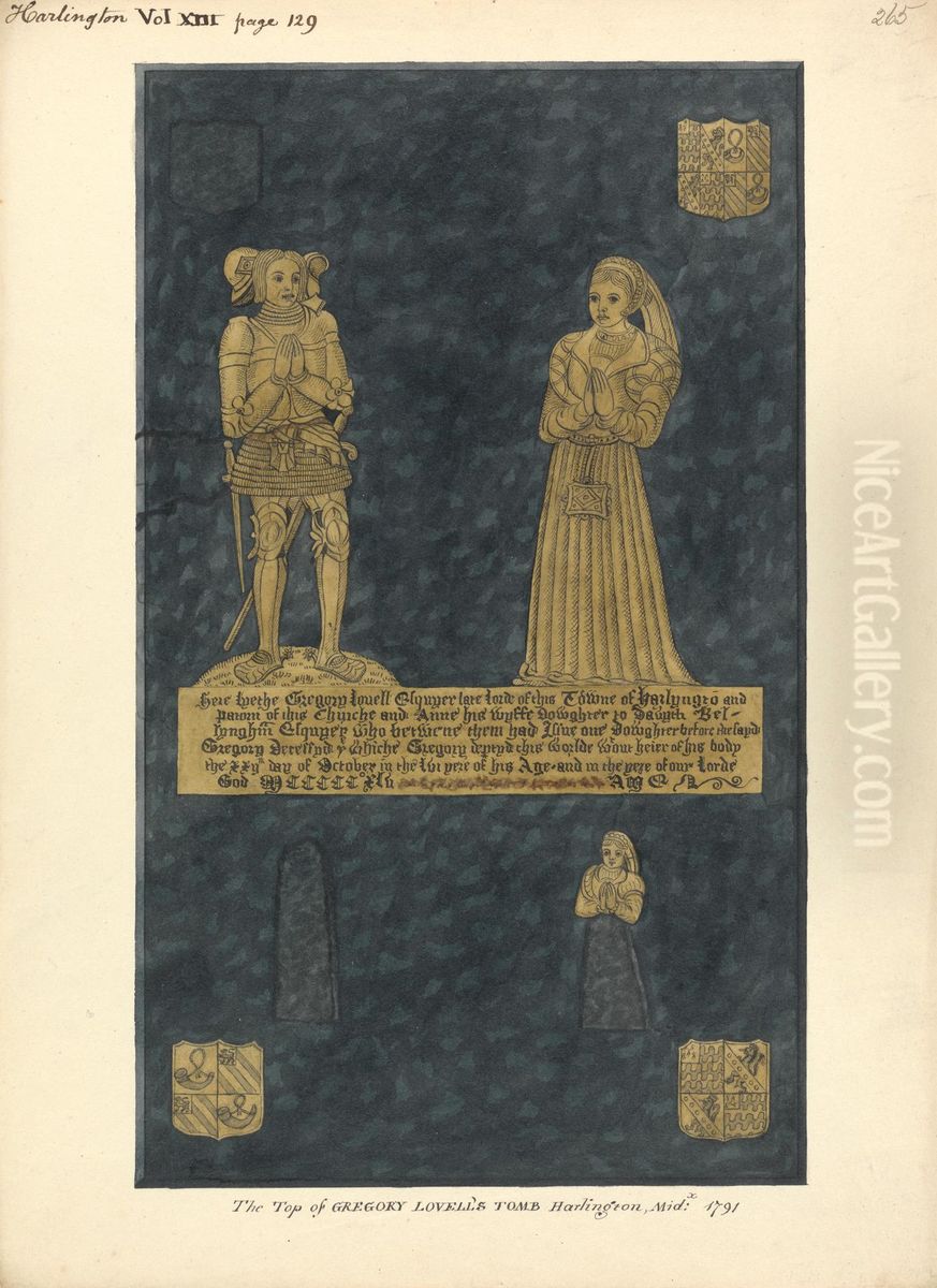 Brass Plate for Gregory Lovell and his Wife Anne, Daughter of David Bellingham, Harlington Church Oil Painting by Daniel Lysons