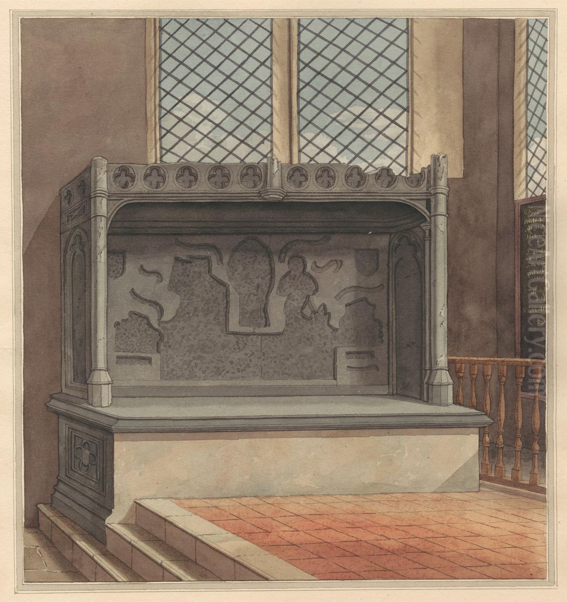 Tomb of Thomas Windsor, 1486, with Brass Plates removed from Stanwell Church Oil Painting by Daniel Lysons
