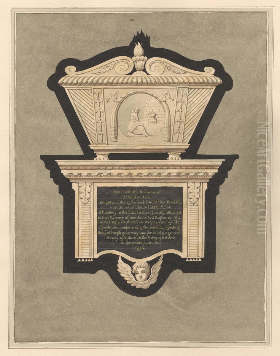 Memorial to Jane Hatley from Stanwell Church Oil Painting by Daniel Lysons