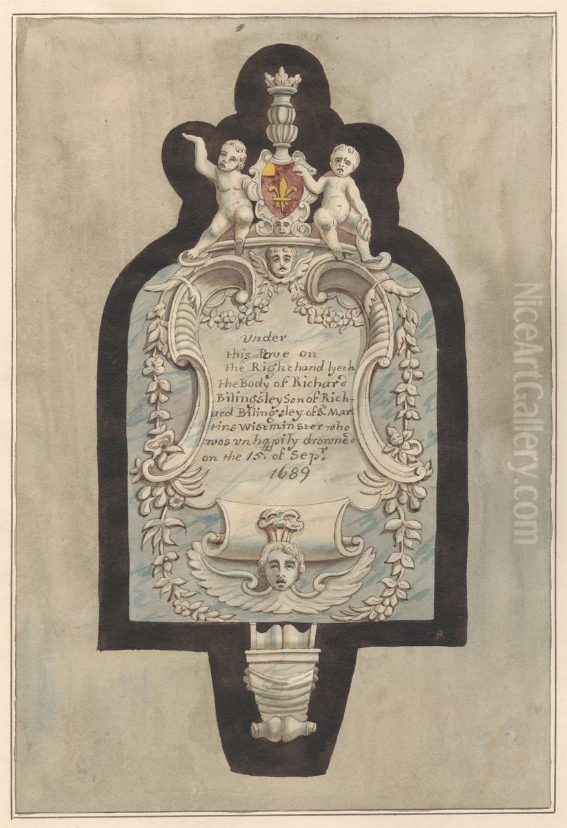 Memorial to Richard Billingsley, from Sudbury Church Oil Painting by Daniel Lysons