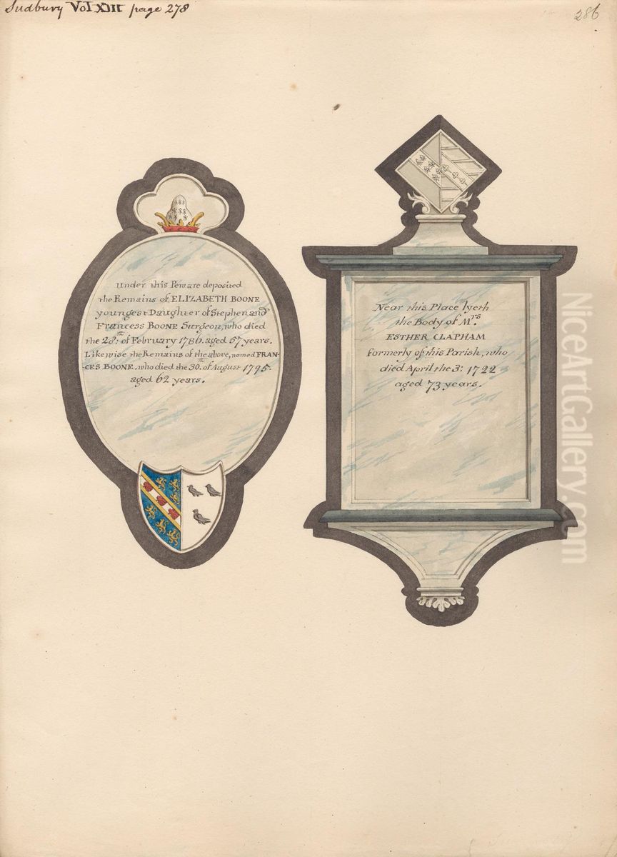 Memorial to Elizabeth and Frances Boone, and Mrs. Esther Chapham from Sudbury Church Oil Painting by Daniel Lysons