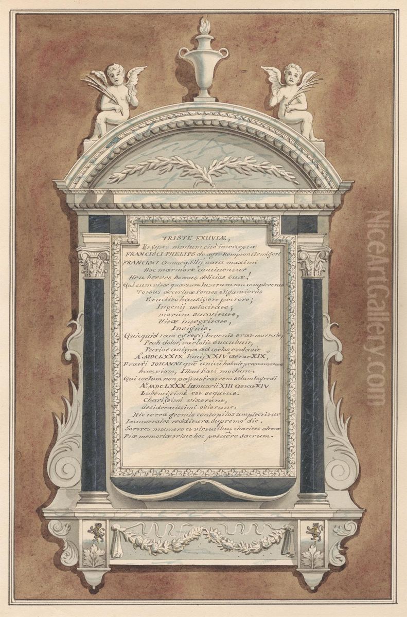 Memorial to Francis Phelips, from Sunbury Church Oil Painting by Daniel Lysons