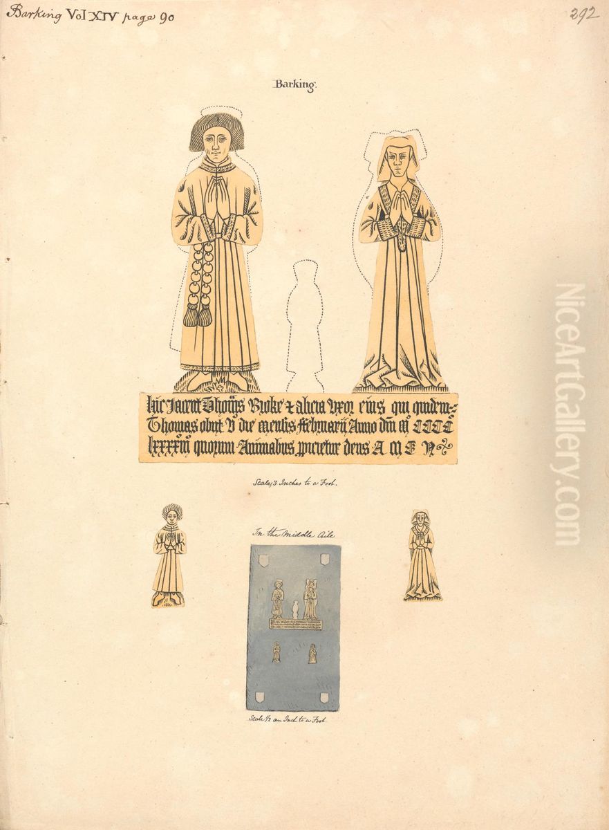 Brass Plate to Thomas and Alicia Broke, Parish Church of St. Margaret, Barking Oil Painting by Daniel Lysons