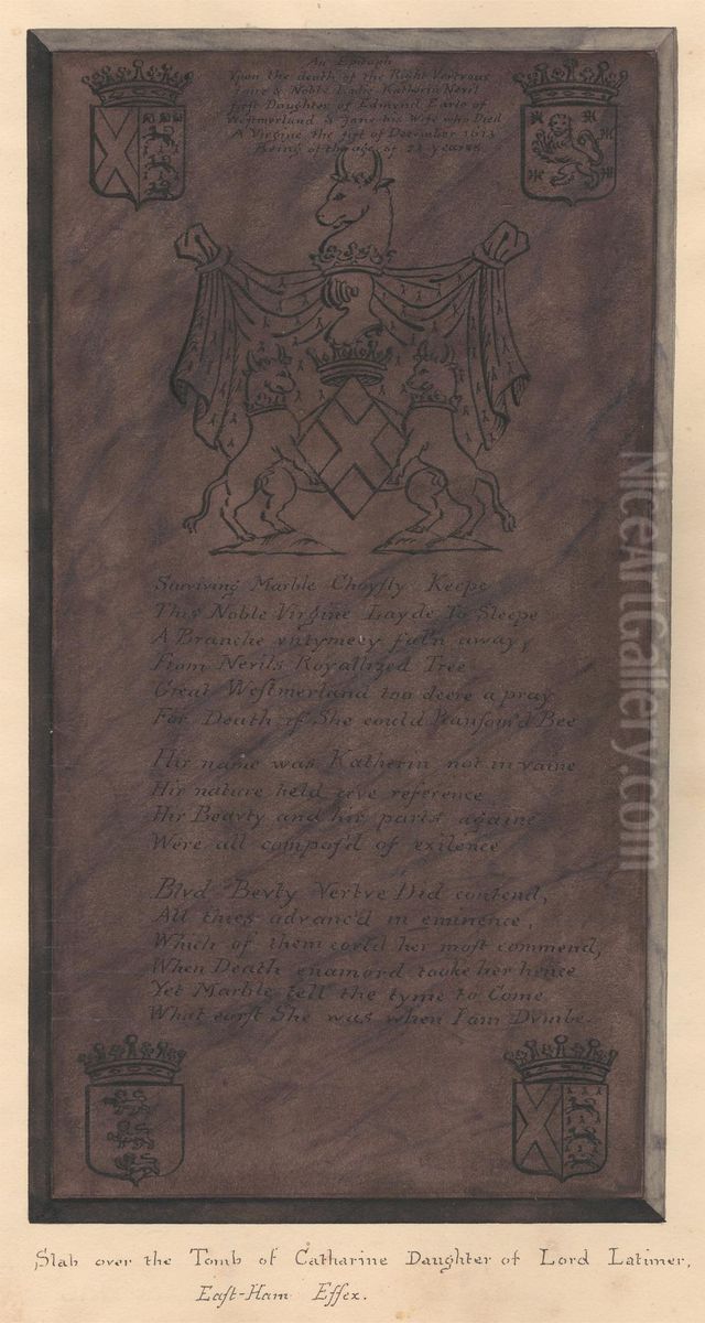 Slab over Tomb of Catherine Daughter of Lord Latimer from East Ham Church Oil Painting by Daniel Lysons