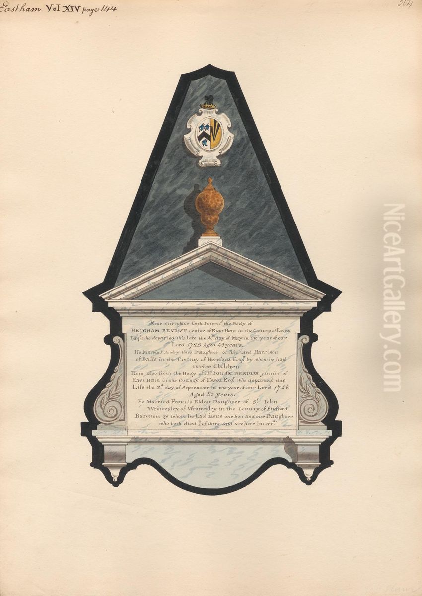 Memorial to Heigham Bendish and Heigham Bendish Junior from East Ham Church Oil Painting by Daniel Lysons