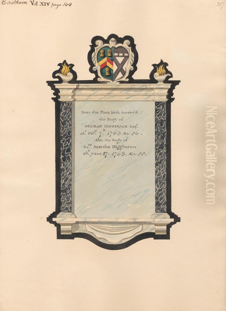Memorial to George Higginson from Mrs. Martha Higginson from East Ham Church Oil Painting by Daniel Lysons