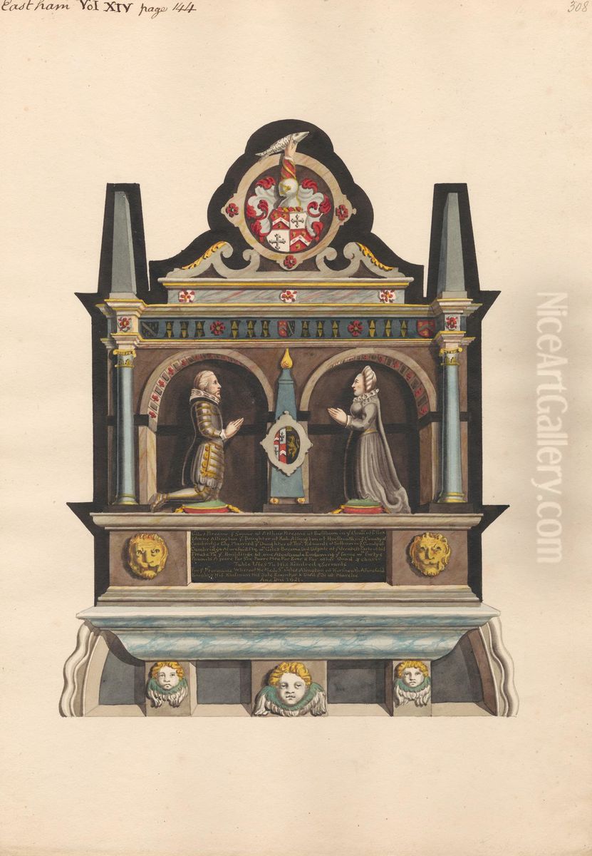 Memorial to Giles Breame from East Ham Church Oil Painting by Daniel Lysons
