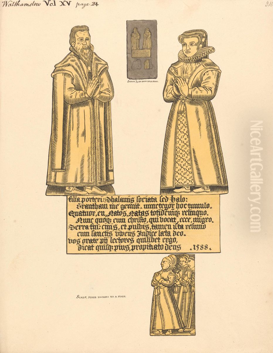 Brass Plate for Mrs. Hale, Daughter of Porter, Walthamstow Church Oil Painting by Daniel Lysons