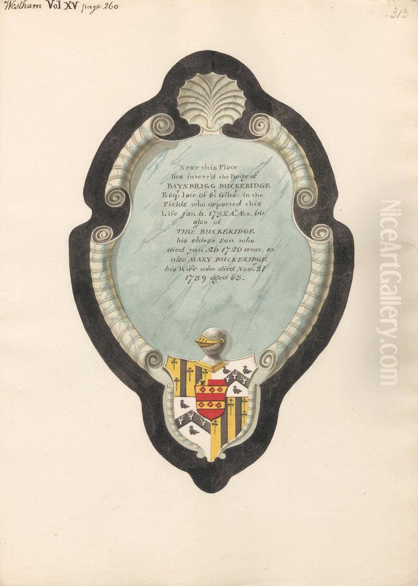 Memorial to Baybrigg Buckeridge, his wife Mary, and his son, Thomas from West Ham Church Oil Painting by Daniel Lysons