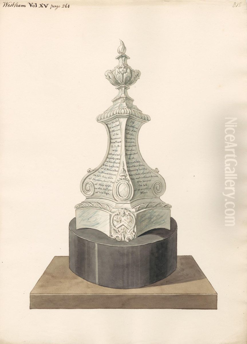 Memorial to John Finch, from West Ham Church Oil Painting by Daniel Lysons