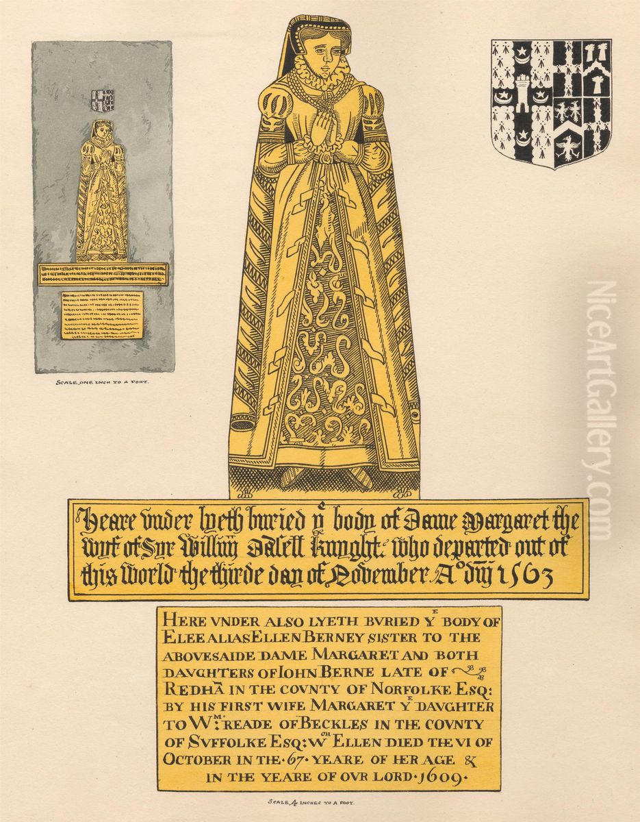 Brass Plate for Dame Margaret Dalett and Ellen Berney, from Beckenham Church Oil Painting by Daniel Lysons