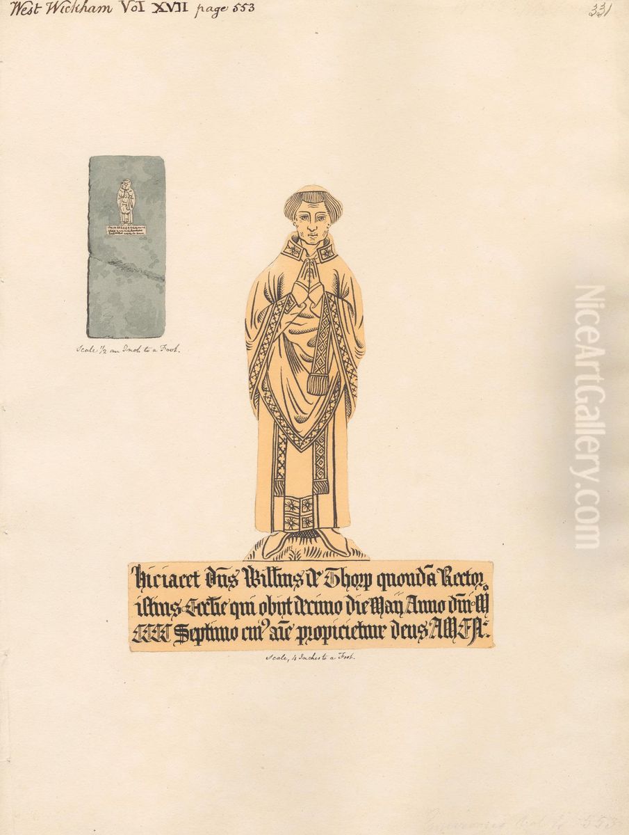 Brass Plate for cleric illegible inscription, from West Wickham Church Oil Painting by Daniel Lysons