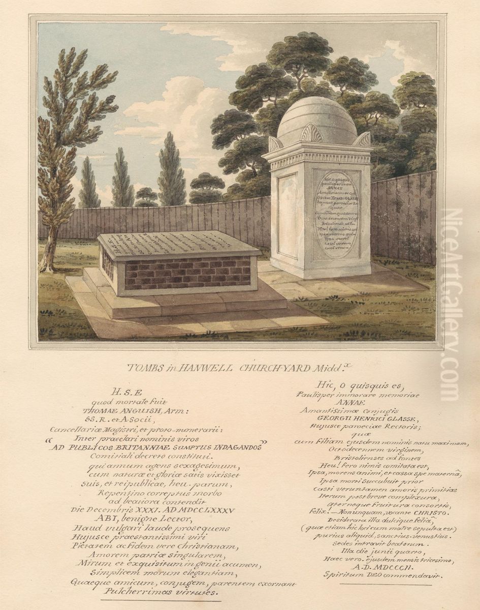 Tombs of Thomas Anguish, and Anna Glasse, from Hanwell Churchyard Oil Painting by Daniel Lysons
