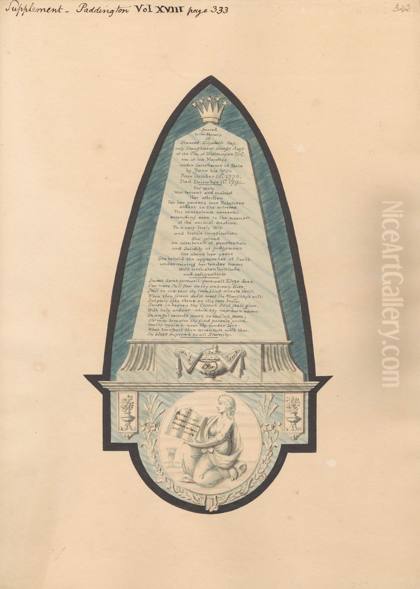 Memorial to Frances Elizabeth Aust, from Paddington Church Oil Painting by Daniel Lysons
