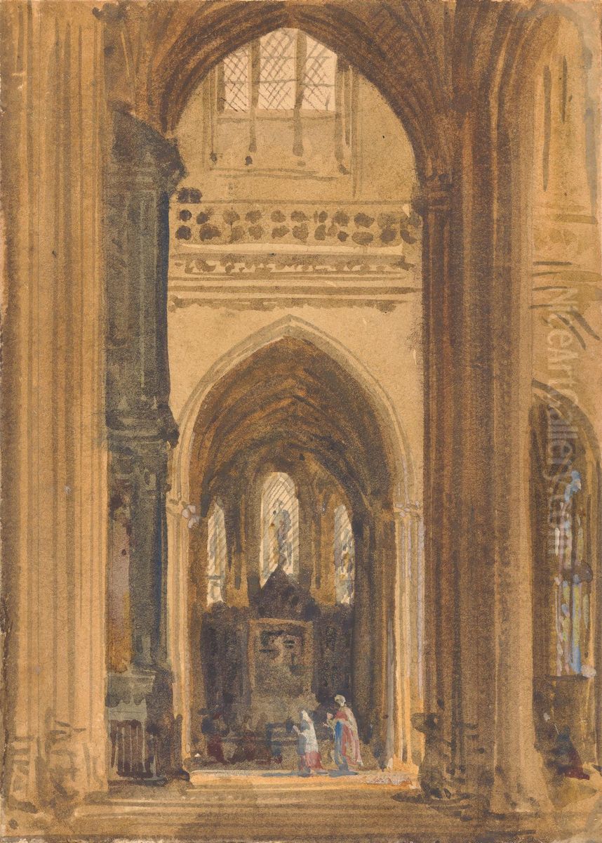 Interior of a Gothic Church Oil Painting by Augustus Pugin