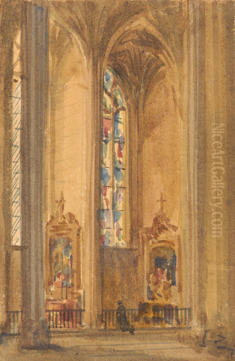 Interior of a Gothic Church Oil Painting by Augustus Pugin