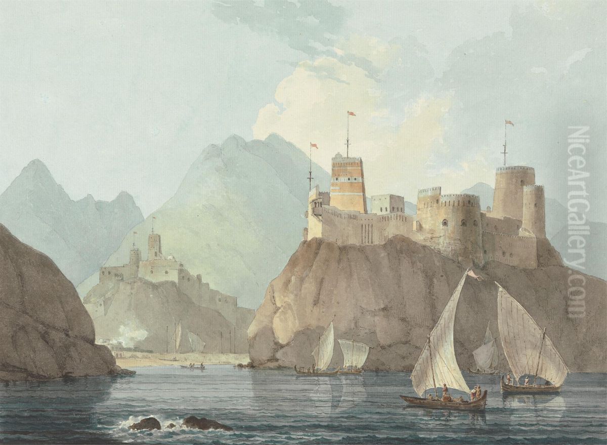 East View of the Forts Jellali and Merani, Muskat Oil Painting by Thomas Daniell