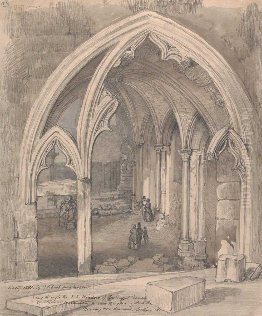 View through the South East Window of the Crypt beneath St Stephen's, Westminster Oil Painting by George Johann Scharf
