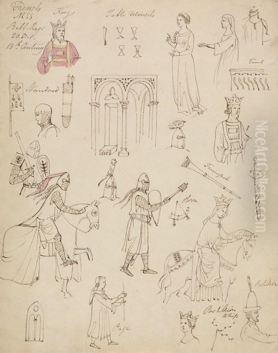 Studies from a Fench MSS Bible Register Oil Painting by Robert Smirke