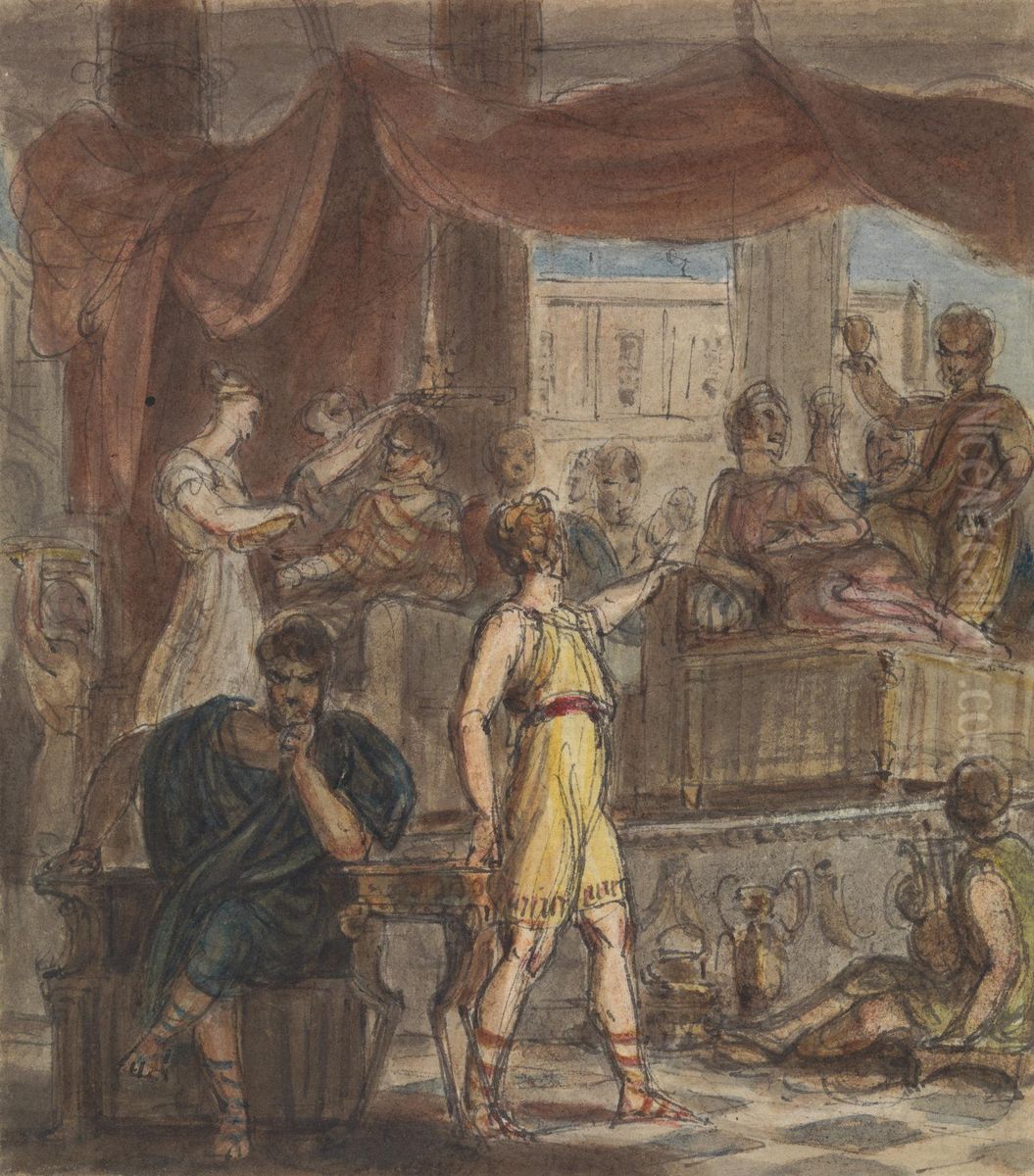 Study of a Roman Banquet Scene Oil Painting by Robert Smirke