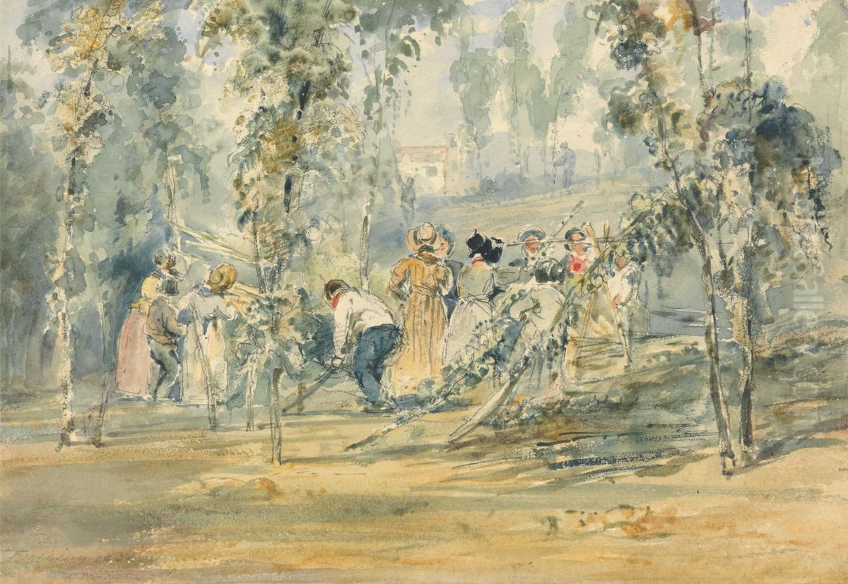 Hop Picking Oil Painting by Thales Fielding