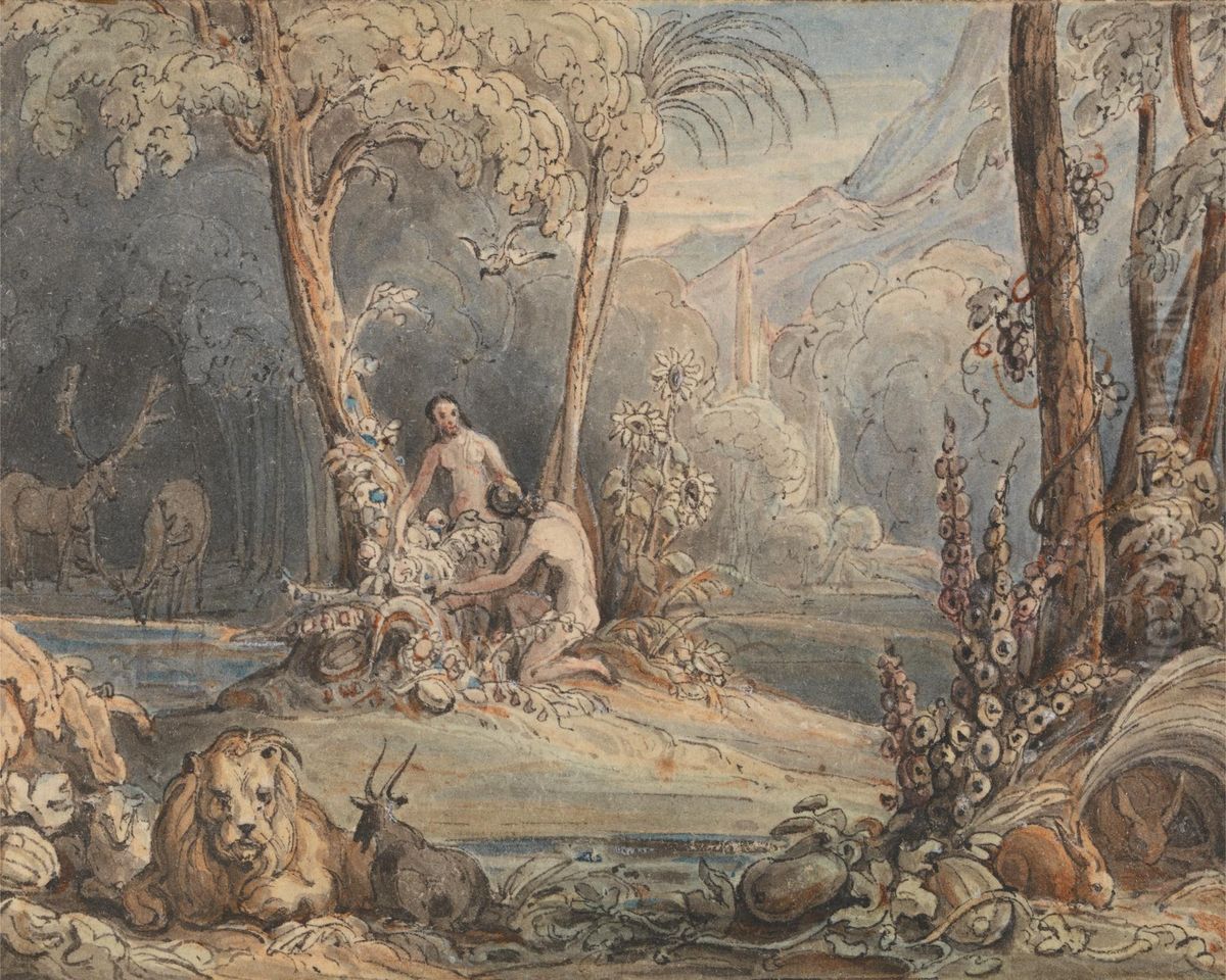 Adam and Eve Oil Painting by John Martin