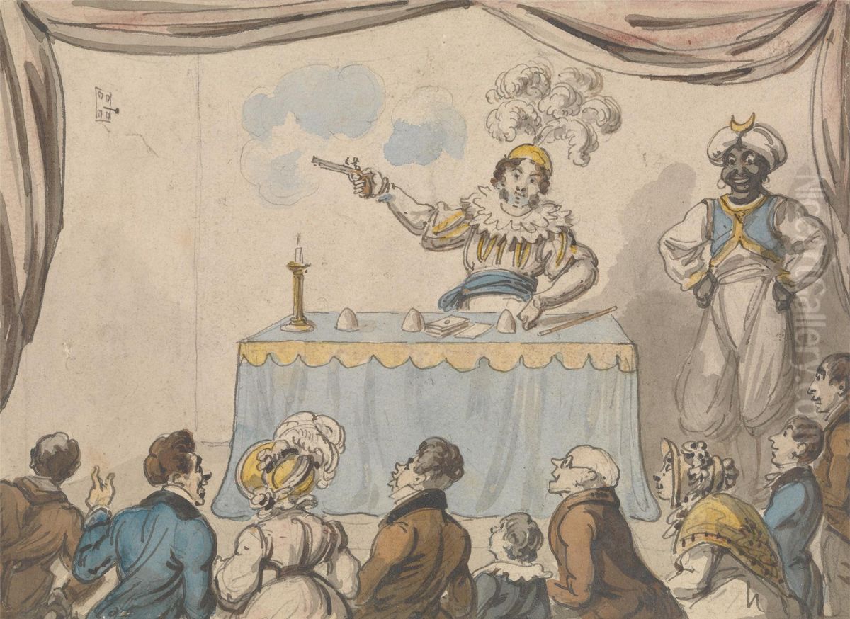 Conjurer with Pistol and Cards Oil Painting by George Cruikshank I