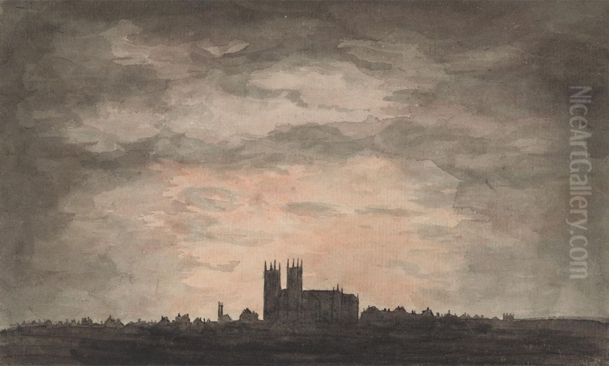 A Large Church (Westminster Abbey) at Sunset Oil Painting by Charles Gore