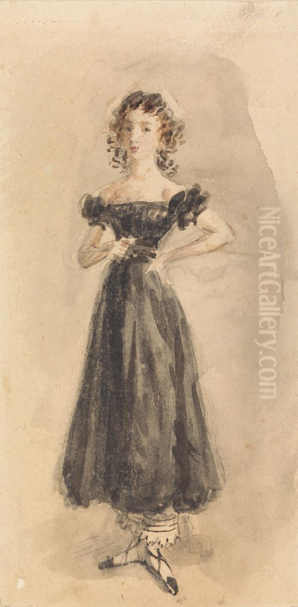 Study of a Young Girl, with Ringlets, in a Black Evening Dress Oil Painting by William Henry Hunt