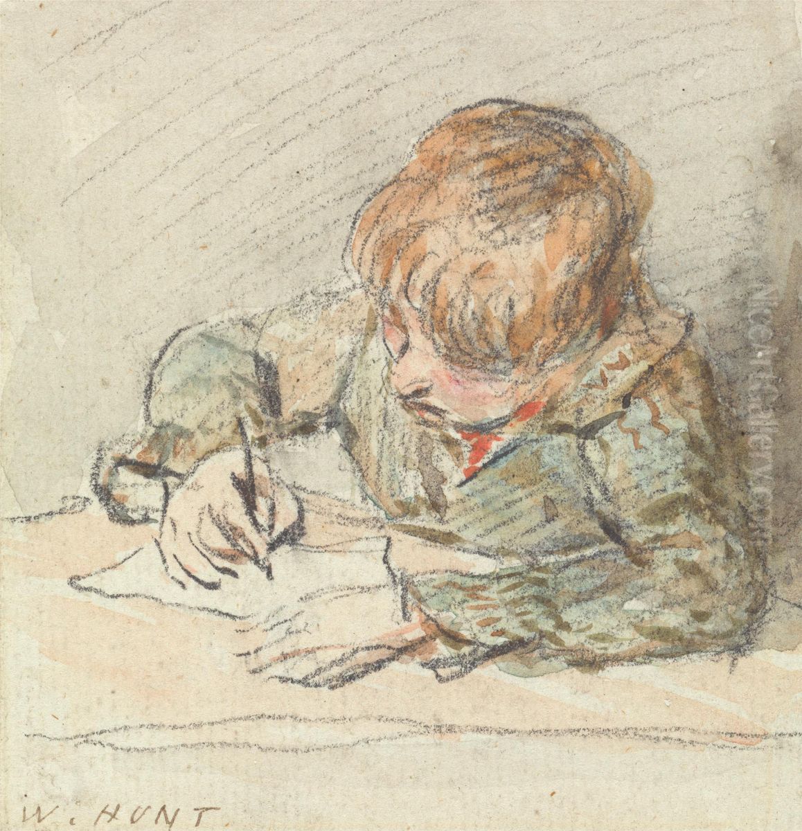 A Boy Writing Oil Painting by William Henry Hunt