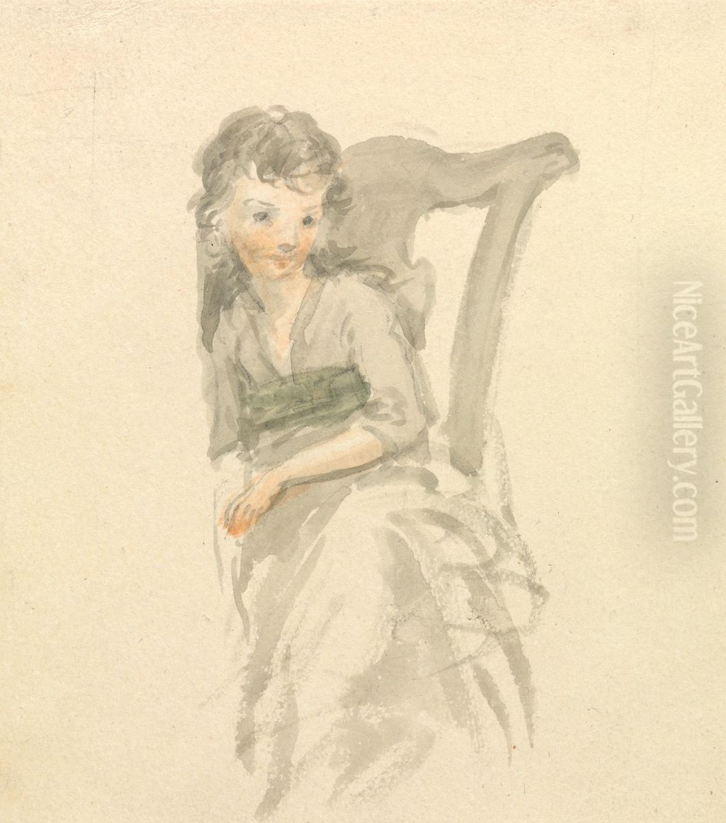 Study of a Girl Seated on a Chair Oil Painting by Nicholas Pocock