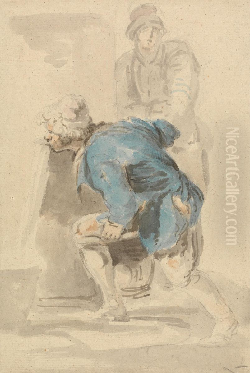 Man Drinking from a Spout Oil Painting by Nicholas Pocock