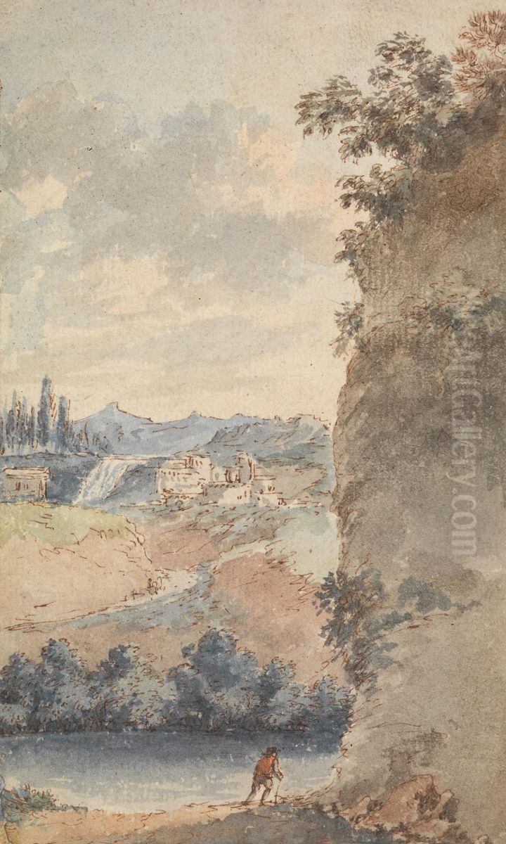 Italian Landscape Oil Painting by Francois Vivares