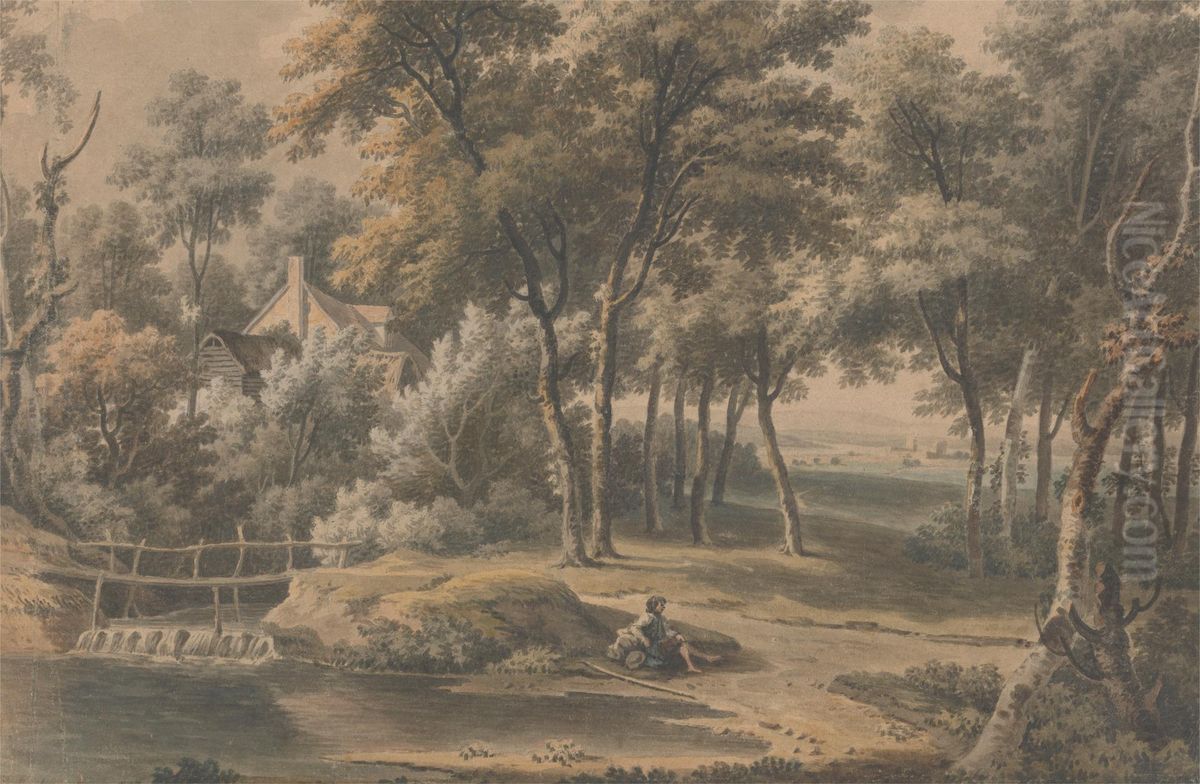 A Woody Landscape Oil Painting by George Lambert