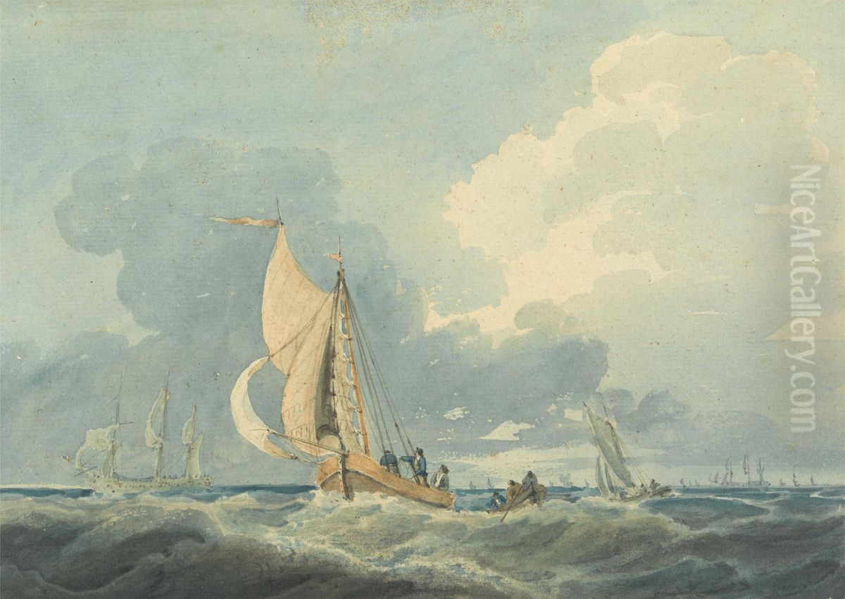Shipping in a Choppy Sea Oil Painting by William Owen