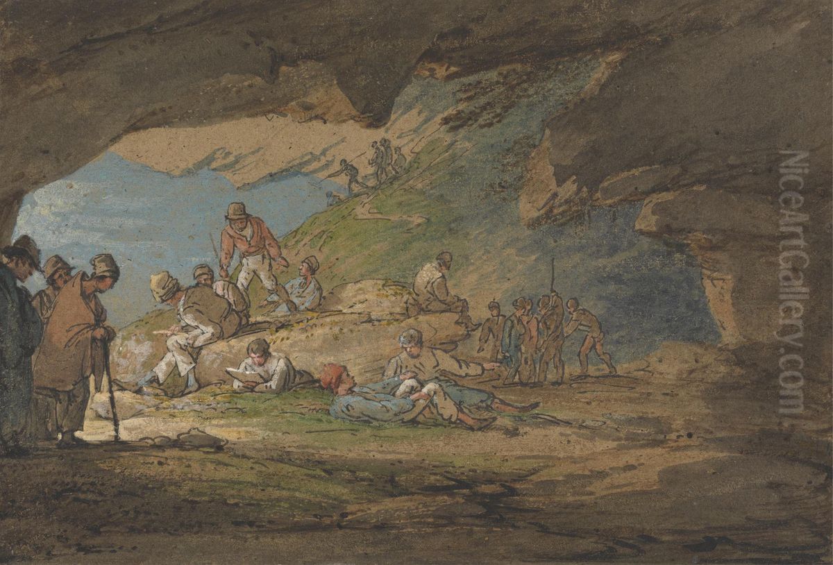 A Cave in Sunlight, with Figures Oil Painting by William Payne