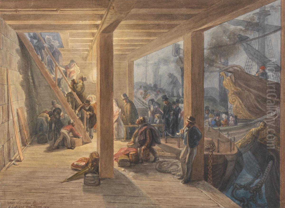 Swan Stairs, London Bridge Oil Painting by George Johann Scharf