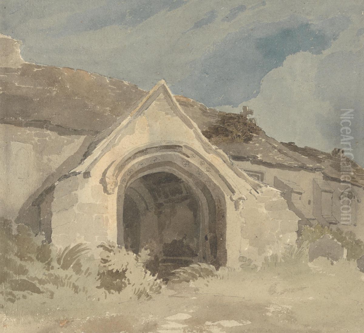 A Church Porch Oil Painting by John Thirtle
