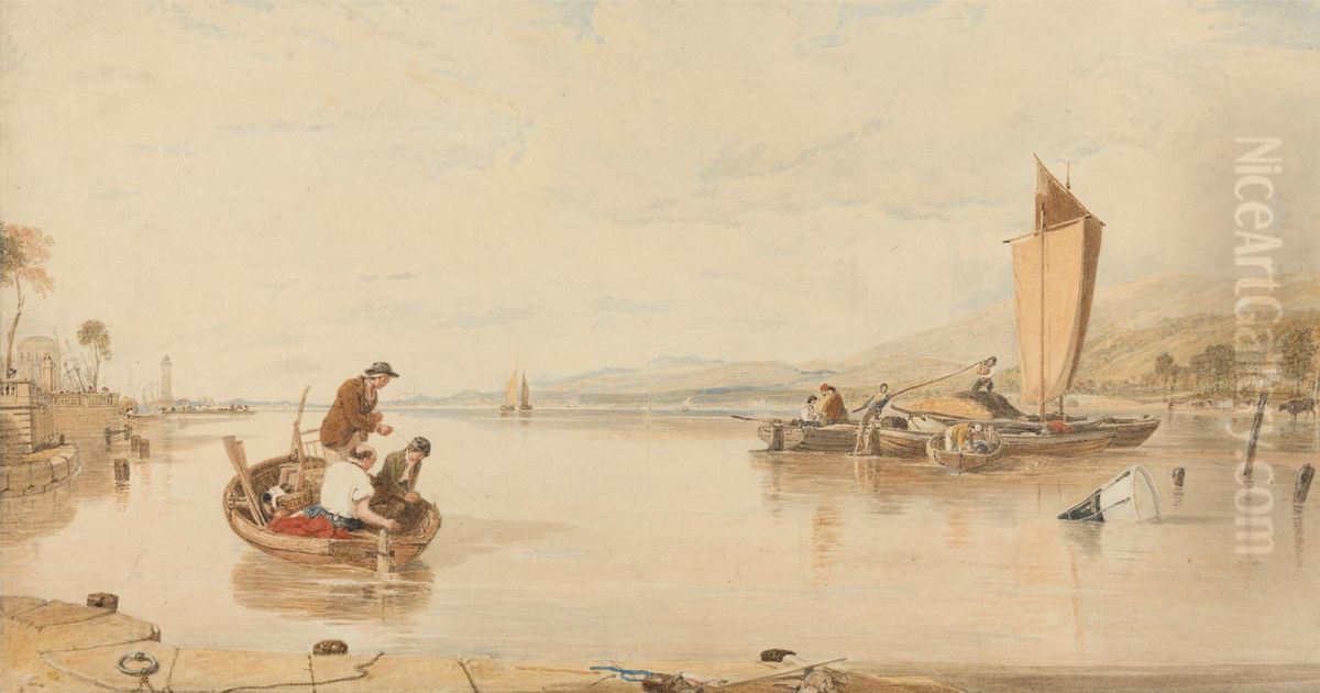 Boats off Cowes Castle Oil Painting by Augustus Wall Callcott