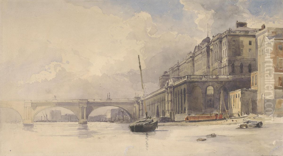 Somerset House and Waterloo Bridge Oil Painting by William Edward Dighton