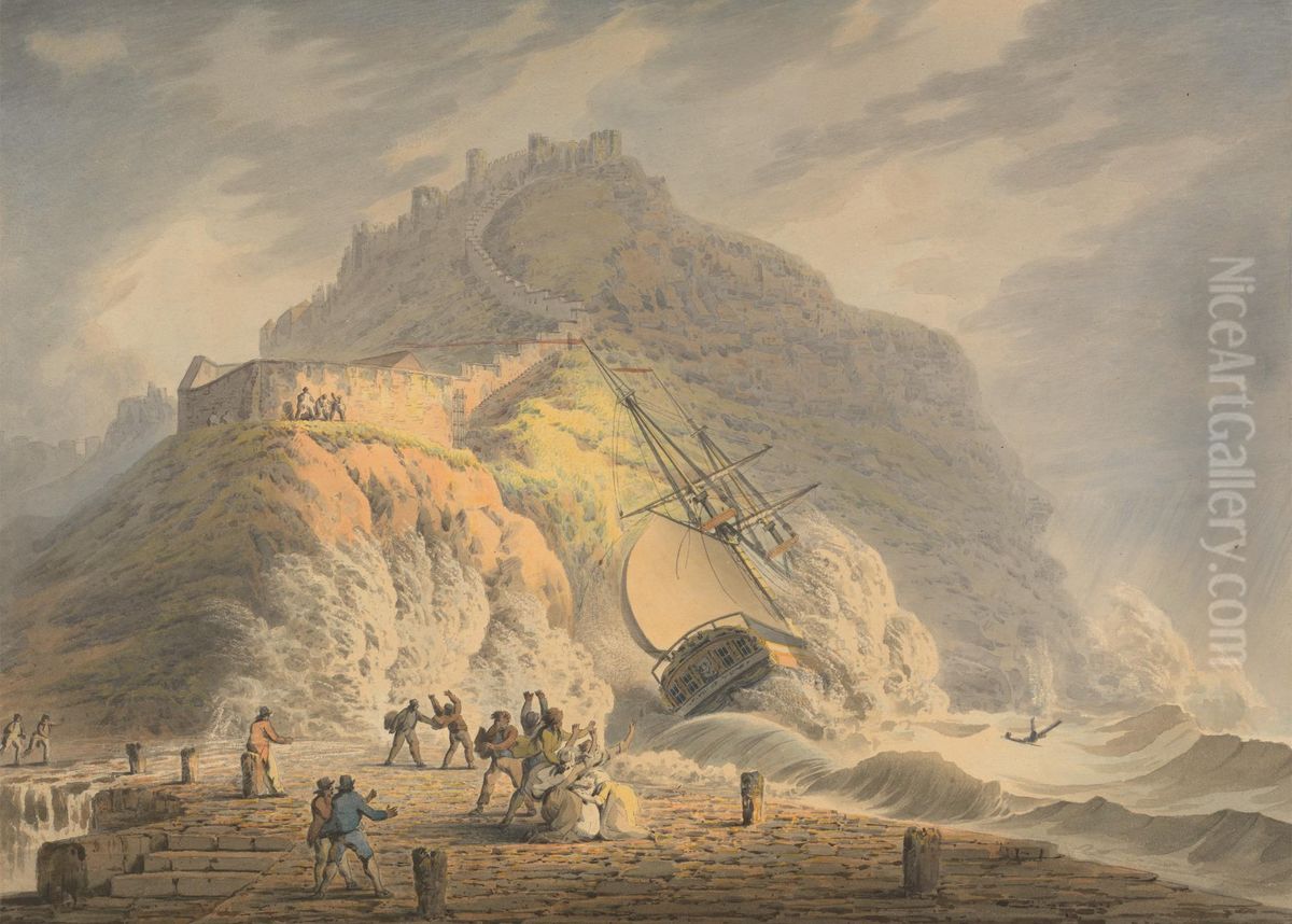 Shipwreck at the Foot of the Castle Cliff Oil Painting by Francis Nicholson